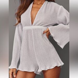 Silver Glitter Plisse Flare Sleeve
Plunge Romper